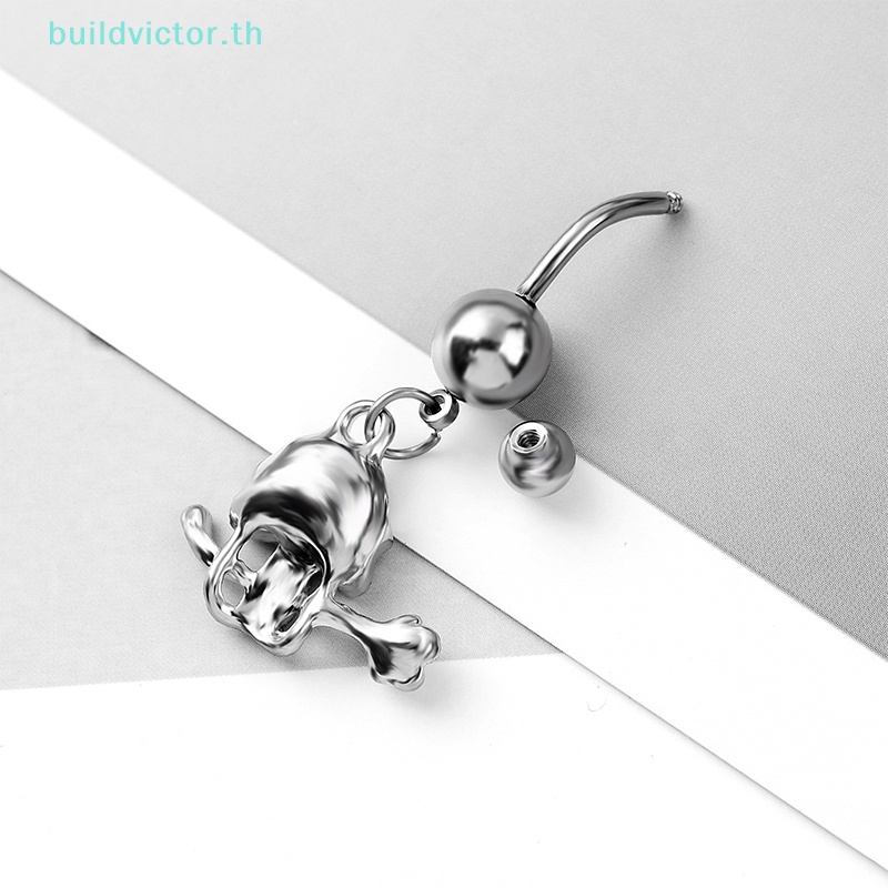 buildvictor-แหวนสเตนเลส-รูปหัวกะโหลก-ดอกกุหลาบ-ฮาโลวีน-เครื่องประดับหน้าท้อง-สําหรับผู้หญิง-th