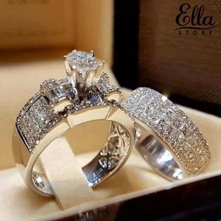 Ellastore123 แหวนแต่งงาน โลหะผสม ประดับพลอยเทียม แวววาว เรียบง่าย เครื่องประดับแฟชั่น 2 ชิ้น ต่อชุด