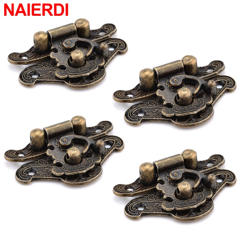 Naierdi กลอนล็อคกล่องไม้ สไตล์วินเทจย้อนยุค โบราณ 4 ชิ้น | Shopee Thailand