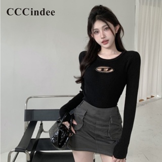 Cccindee ใหม่ เสื้อยืดลําลอง แขนสั้น คอกลม เข้ารูป เซ็กซี่ สีพื้น แฟชั่นสําหรับสตรี 2023