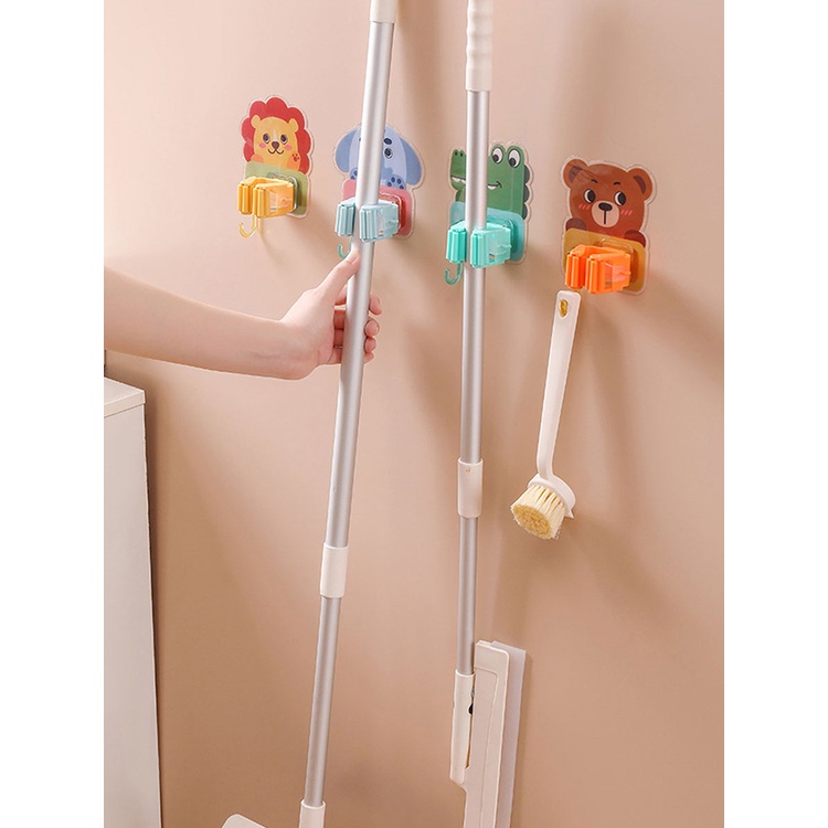 การ์ตูนรูปร่างnonperforated-mop-rack-multifunctional-hook-upสำหรับห้องน้ำระเบียงstrong-loadbearingความจุกันน้ำcynthia