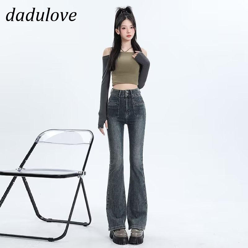 dadulove-new-american-ins-high-street-retro-washed-micro-flared-jeans-niche-high-waist-wide-leg-pants-trousers