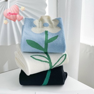 Purelove&gt; ใหม่ ถุงเท้า ลายการ์ตูนดอกไม้ สีแคนดี้ สไตล์เกาหลี ญี่ปุ่น ระบายอากาศ ใส่สบาย สําหรับผู้หญิง 1 คู่