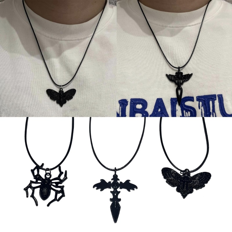 Kelln Punk Spiders จี้สร้อยคอแฟชั่นฮาโลวีน Cross Moth Charm Clavicle ...