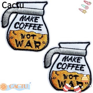 Cactu แผ่นผ้าโพลีเอสเตอร์ ปักลายแก้วกาแฟ 5.5*5.3 นิ้ว ไม่ซีดจางง่าย สําหรับเย็บติดกระเป๋าเป้ 10 ชิ้น