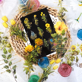 สติกเกอร์ PET ลายดอกไม้ สีโปร่งใส สําหรับตกแต่งไดอารี่ สมุดบัญชี 2 แผ่น