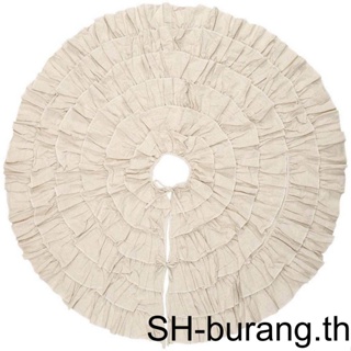 【Buran】กระโปรงพลีท ผ้าลินิน แต่งระบาย สีขาว สําหรับตกแต่งต้นคริสต์มาส