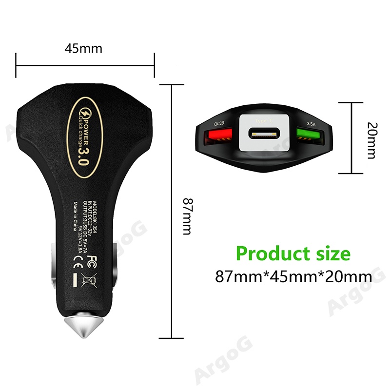 argog-อุปกรณ์ชาร์จรถยนต์-type-c-35w-ชาร์จเร็ว-ชาร์จรถยนต์-usb-พร้อมดีไซน์อุปกรณ์ทำลายกระจกหน้า-สำหรับรถยนต์-12-24v