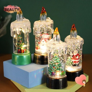 Beauty เทียนพลาสติก LED รูปซานต้าครอส สโนว์แมน ไร้เปลวไฟ ใช้แบตเตอรี่ สําหรับตกแต่งต้นคริสต์มาส ห้องนอน 3 สี