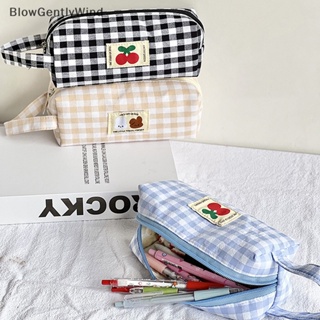 Blowgentlywind กระเป๋าดินสอ กระเป๋าเครื่องสําอาง ผ้าแคนวาส ลายสก๊อตน่ารัก BGW