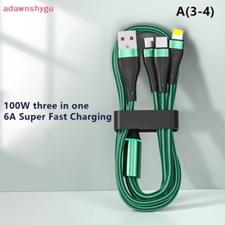 Adagu 3 In 1 สายชาร์จไนล่อนถัก 100W 6A USB เป็น Type C ชาร์จเร็ว คุณภาพสูง สําหรับ Huawei Xiaomi Samsung