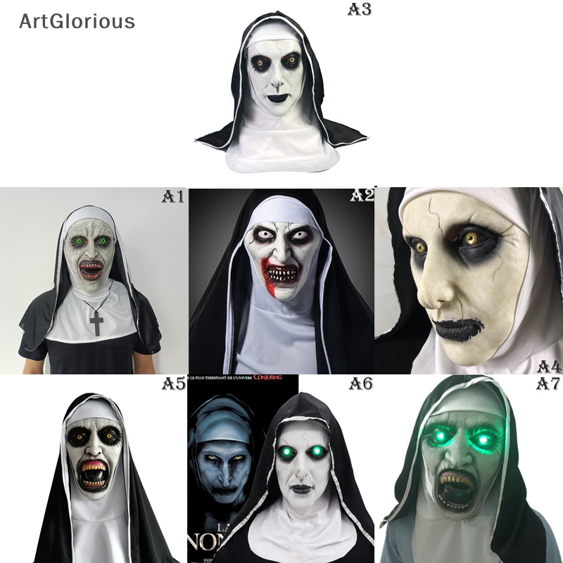 หน้ากากยาง-รูปศิลปินเกาหลี-the-horror-scary-nun-latex-mask-w-headscarf-valak-สําหรับแต่งคอสเพลย์ฮาโลวีน