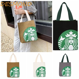 Desmond กระเป๋าถือ กระเป๋าช้อปปิ้ง ผ้าแคนวาส พิมพ์ลาย Starbucks ทรงบักเก็ต สไตล์เกาหลี เข้าได้กับทุกชุด
