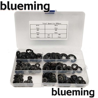 Blueming2 ชุดแหวนรองล็อกฟัน โลหะ 65Mn M3 M4 M5 M6 M8 M10 M12 สีดํา 280 ชิ้น|อุปกรณ์