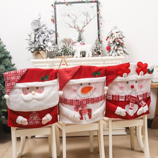 Christmas_ ผ้าคลุมเก้าอี้ ลายการ์ตูนซานตาคลอส สามมิติ กันฝุ่น สําหรับตกแต่งบ้าน เทศกาลคริสต์มาส