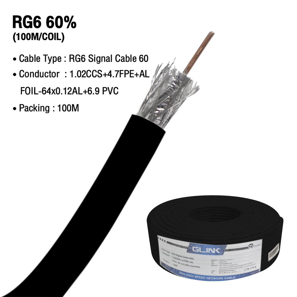 GLINK สาย RG6 shield 60% 100M (ดำ) | Shopee Thailand