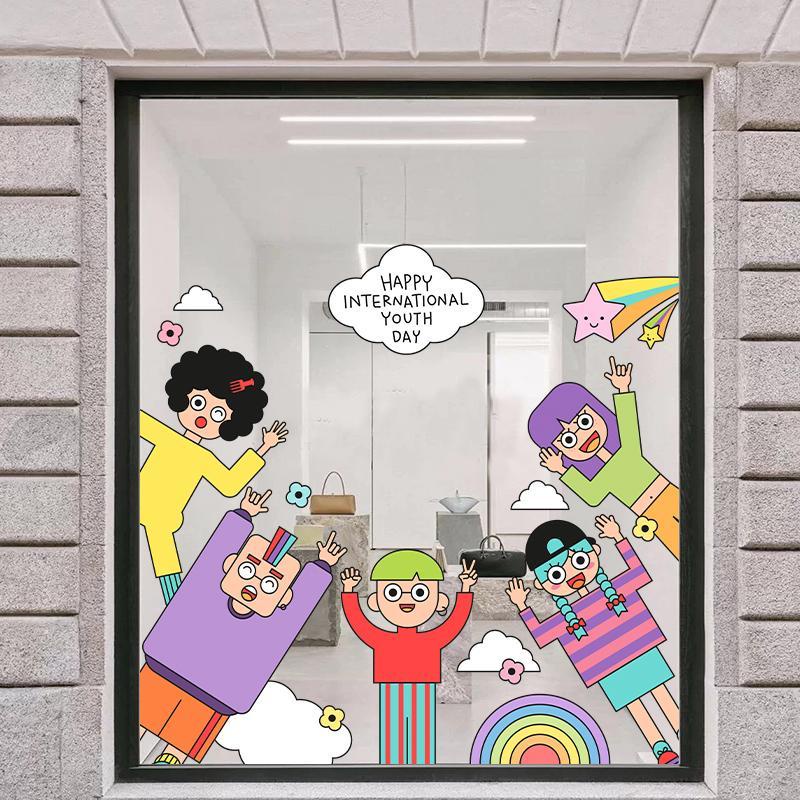 สติกเกอร์-ลายการ์ตูนน่ารัก-สําหรับตกแต่งกระจก-ประตู-หน้าต่าง-ร้านค้า