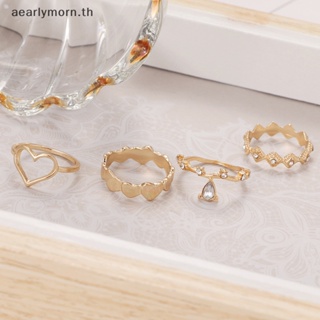 Aa ชุดแหวนแฟชั่น รูปหัวใจ เรขาคณิต ประดับพลอยเทียม สไตล์เกาหลี สําหรับผู้หญิง 4 ชิ้น ต่อชุด