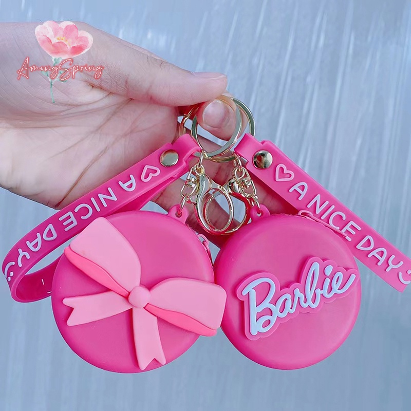 amongspring-gt-กระเป๋าสตางค์-ซิลิโคน-ลายบาร์บี้น่ารัก-สีชมพู-พร้อมพวงกุญแจ-แบบพกพา-สําหรับผู้หญิง