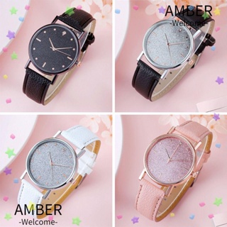 Amber นาฬิกาข้อมือควอตซ์ สายหนัง ลําลอง เรียบง่าย สําหรับผู้หญิง