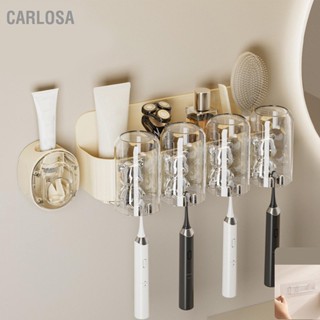  CARLOSA ชั้นวางแปรงสีฟันหมีน่ารักพร้อมเครื่องคั้นยาสีฟันอัตโนมัติที่เจาะพลาสติกฟรีประหยัดพื้นที่ที่วางแปรงสีฟันแบบติดผนัง