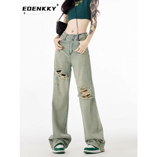 EOENKKY กางเกงขายาว กางเกงยีสน์ผู้หญิง ทรงหลวม ๆ ตรง Retro Hip Hop Pants 2023 NEW Style WNK23906FE 36Z230909