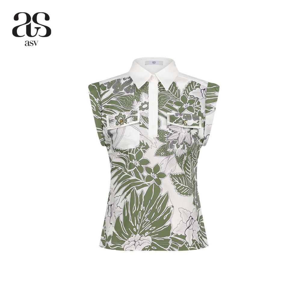 EG[asv rs23] Wildflower Polo Shirt เสื้อโปโลผู้หญิง แขนกุด แต่งกระเป๋า