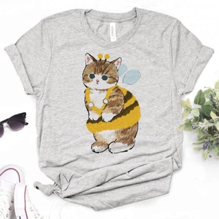 เสื้อยืด พิมพ์ลายกราฟฟิคแมวน่ารัก สไตล์ญี่ปุ่น สําหรับผู้หญิง