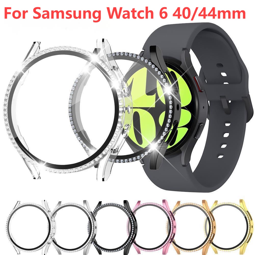 กระจก-เคส-สําหรับ-samsung-galaxy-watch-6-4-40-มม-44-มม-อุปกรณ์เสริม-วิบวับ-เพชร-pc-กันชน-เคสป้องกันหน้าจอ-galaxy-watch-6