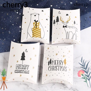 Cherry3 กล่องกระดาษคราฟท์ ลายกวางคริสต์มาส สําหรับใส่คุกกี้ ช็อคโกแลต DIY 10 ชิ้น