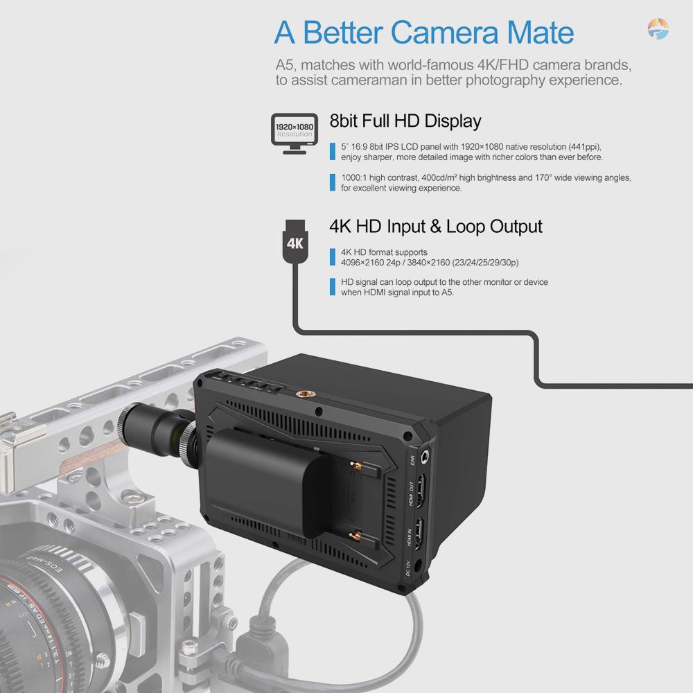 fsth-lilliput-มอนิเตอร์กล้อง-a5-5-นิ้ว-ips-สําหรับกล้องวิดีโอ-full-hd-4k-และ-dslr-ความละเอียดสูง-1920x1080-1000-1-สําหรับถ่ายภาพ-และทํา-mov