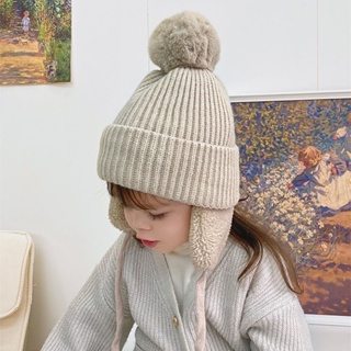 หมวกบีนนี่ ผ้าวูลถัก ให้ความอบอุ่น สีพื้น เหมาะกับฤดูหนาว สําหรับเด็กผู้ชาย และเด็กผู้หญิง อายุ 1-5 ปี