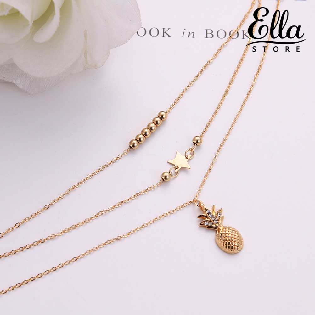ellastore123-สร้อยข้อเท้า-ลูกปัดสับปะรด-ดาว-หลายชั้น-เครื่องประดับชายหาด-สําหรับผู้หญิง