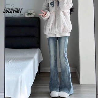 SOERVIMY  กางเกงขายาว กางเกงยีสน์ผู้หญิง ทรงหลวม ๆ ตรง Retro Hip Hop Pants 2023 NEW Style  fashion Korean Style ทันสมัย ins WNK23906GD 36Z230909