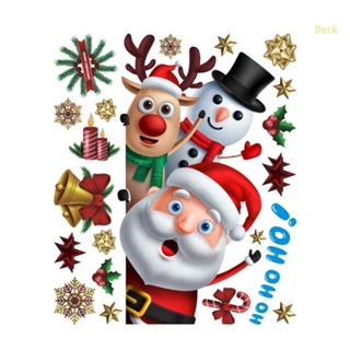 สติกเกอร์ ลายการ์ตูนซานต้า กวาง สโนว์แมน มีกาวในตัว หลากสีสัน สําหรับติดตกแต่งหน้าต่าง ตู้เย็น คริสต์มาส