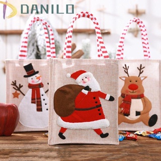 Danilo กระเป๋าโท้ท ลายคริสต์มาส ปีใหม่ สโนว์แมน สุขสันต์วันคริสต์มาส ปาร์ตี้ ลูกกวาด ลําลอง เด็กนักเรียน ของขวัญ ถุง