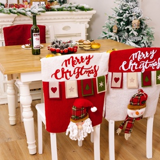 [EruditerT] ผ้าคลุมเก้าอี้ ผ้าลินิน ลายซานตาคลอส สามมิติ สีแดง สําหรับตกแต่งบ้าน เทศกาลคริสต์มาส [ใหม่]