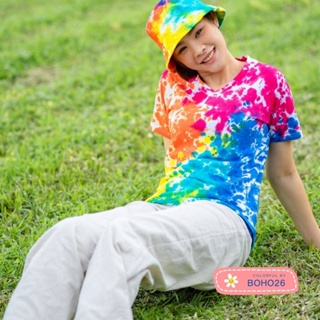 BoHo26 เสื้อยืด มัดย้อม สีสัน Colorful Tshirt คอกลม ลายก้อนเมฆ มีครบไซส์ พร้อมส่ง