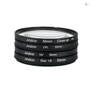 [พร้อมส่ง]Andoer ชุดฟิลเตอร์โพลาไรเซอร์ 55 มม. UV+CPL+Close-Up+4 +Star 8-Point สําหรับ Canon Pentax DSLR Ca