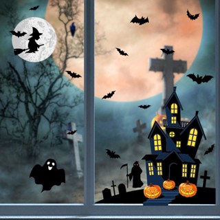 Halloween_ สติกเกอร์พีวีซี ลายฟักทอง แม่มด ผี ค้างคาว เทศกาลฮาโลวีน สวยหรู สําหรับติดตกแต่งกระจกหน้าต่าง ปาร์ตี้ 2 ชิ้น 4 ชิ้น