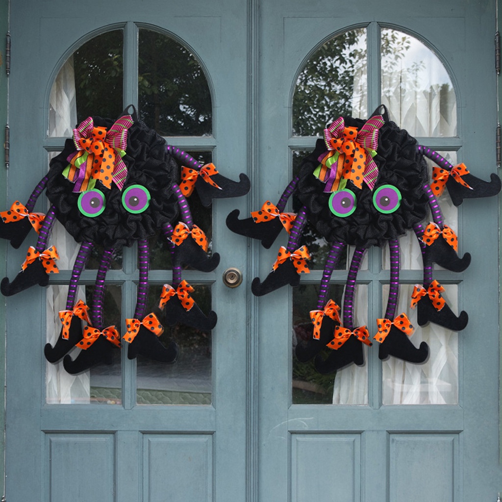 halloween-พวงหรีดแมงมุมแขวนตกแต่งประตู-พร้อมโบว์-ผ้านุ่ม-ลายการ์ตูนแมงมุม-หลายขา-สําหรับปาร์ตี้ฮาโลวีน