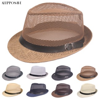 𝒂𝒍𝒆𝒑🌷Fedora หมวกปีกกว้าง ผ้าตาข่าย กันแดด โปรไฟล์ต่ํา สีพื้น เหมาะกับฤดูใบไม้ผลิ และฤดูร้อน สําหรับผู้ชาย