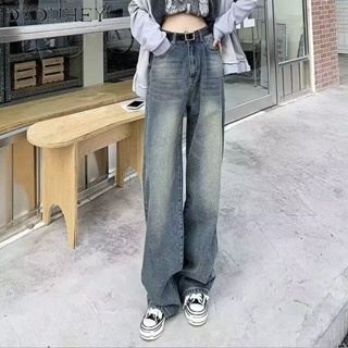 DaDuHey🎈 American Style Retro Jeans Women Spring and Autumn Straight Loose Fashion Brand Wide Leg High Street Casual Long Pants