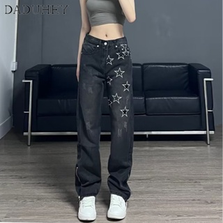 DaDuHey🎈 Korean Style Star Jeans Womens Fashionable Summer American Style Loose Straight Casual Long Pants