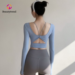 【พร้อมแผ่นรอง】เสื้อครอปแขนยาว แบบแห้งเร็ว สําหรับเล่นโยคะ พิลาทิส