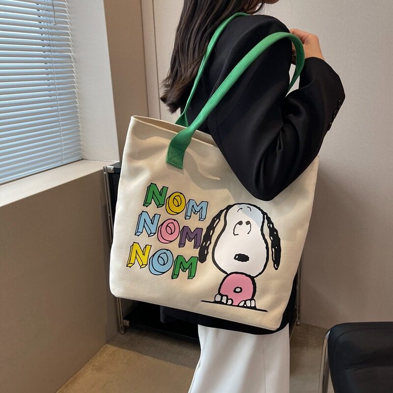 กระเป๋าถือลดโลกร้อน-snoopy-peanuts-สะพายไหล่-ผ้าแคนวาส-หนา-อย่างดี-มีซิปปิด-ขนาด-40-32-16-cm-พร้อมส่งครบ-4-ลาย-ตามภาพ