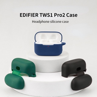 For EDIFIER TWS1 Pro2 Case Pure Color Silicone Soft Case EDIFIER TWS1 Pro2 Shockproof Case Protective Cover with Hooks