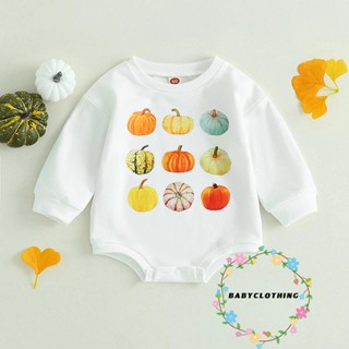 Babyclothes- ชุดจั๊มสูทรอมเปอร์ แขนยาว พิมพ์ลายฟักทอง ฮาโลวีน สําหรับเด็กวัยหัดเดิน