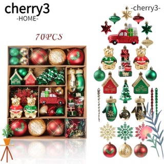 Cherry3 จี้ลูกบอลพลาสติก เพ้นท์สี สําหรับตกแต่งต้นคริสต์มาส 70 ชิ้น