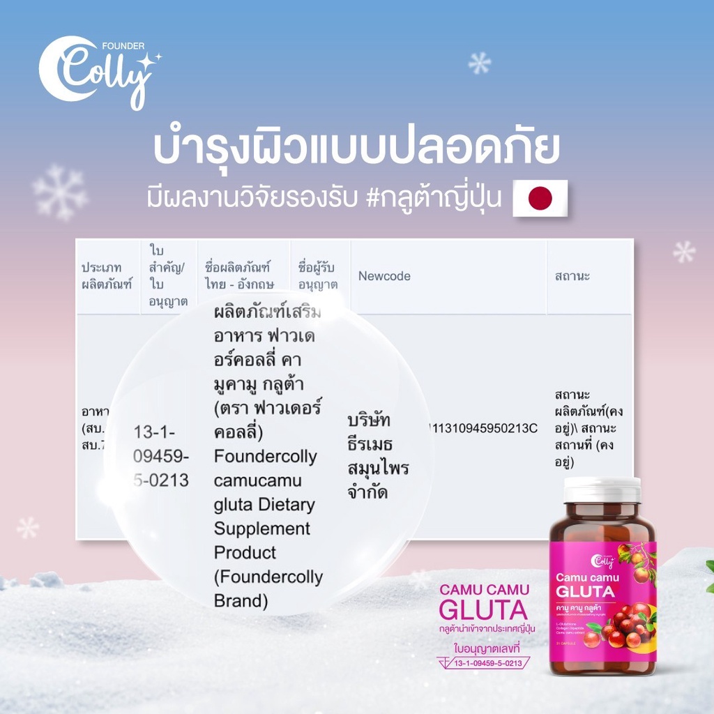 ฟาวเดอร์คอลลี่-คามูคามู-กลูต้า-foundercolly-camucamu-gluta-ผิวขาวกระจ่างใส-ลดริ้วรอย-ฝ้า-กระ-จุดด่างดำ-ร้าน-bebby-zz